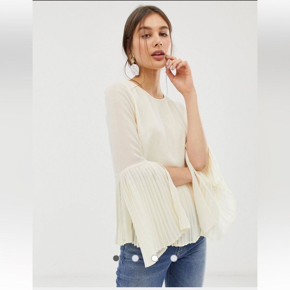 Asos Design Long Sleeve Pleated Top With Split Sleeve Detail Sz Us 10